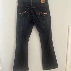 184J Dark Blue Flared Jeans with Pocket Stitching